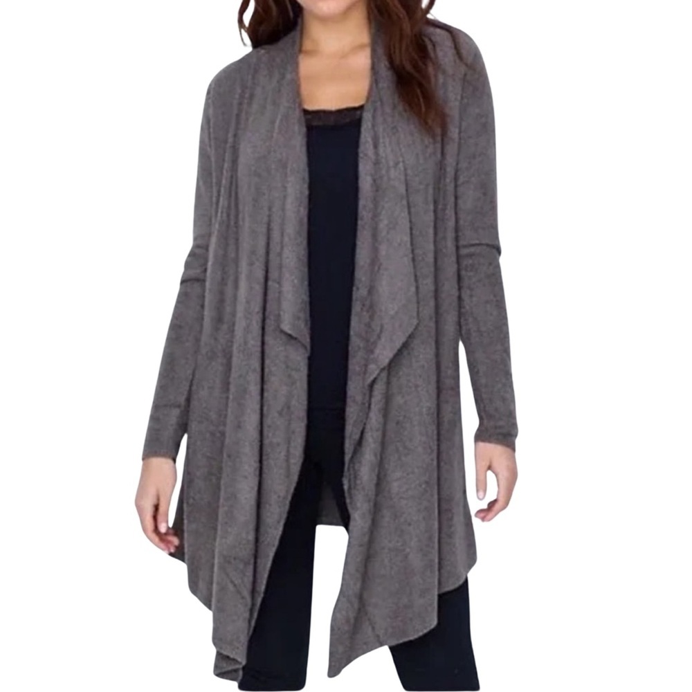 BAREFOOT DREAMS Cardigan Bamboo Chic Lite Open Front Gray Brown Small Medium 436